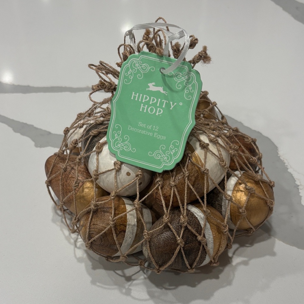 Pier 1.. 12 Gold, White, and Brown Decorative Eggs.. NWT